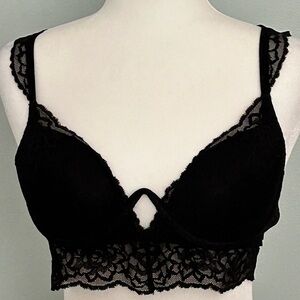 PINK black lace lightly padded black bra top with lace detail and racer back 34C